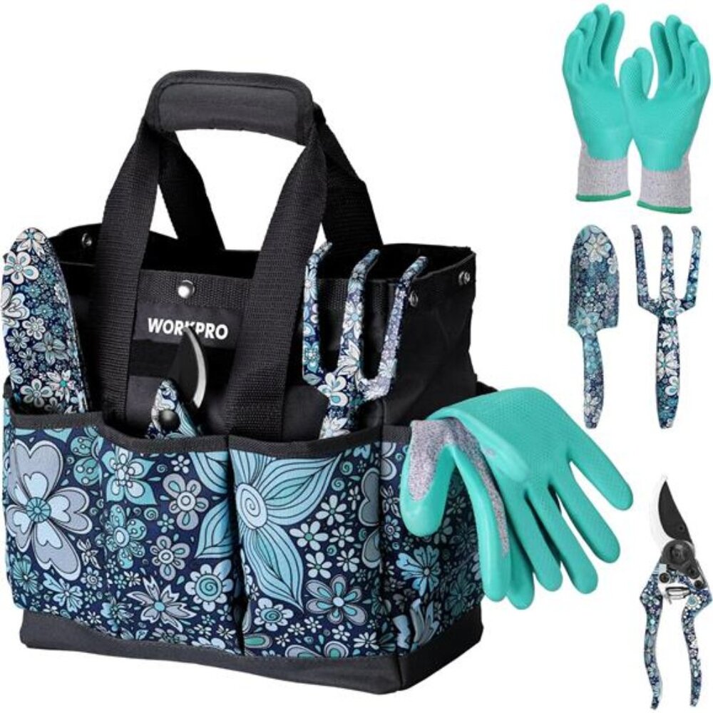 5PCS Garden Tool Set,Aluminum Heavy Duty Gardening Tool Set with Garden Tool Bag